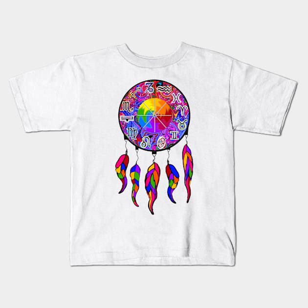 Zodiac Wheel Dreamcatcher 1 Kids T-Shirt by Orchid's Art